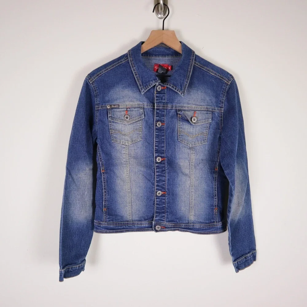 Southpole Jean Jacket Y2K Cropped Denim Women's Medium 18.5x21